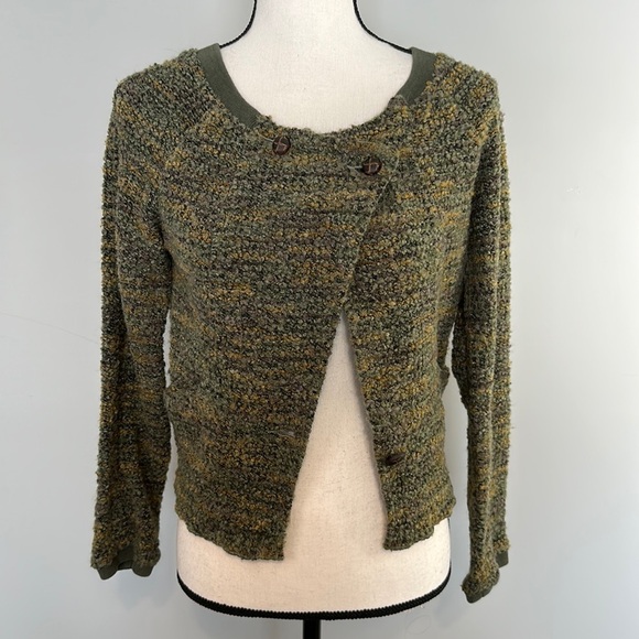 Free People Green Tweed Wool Blend Button Jacket Sweater - Picture 1 of 7